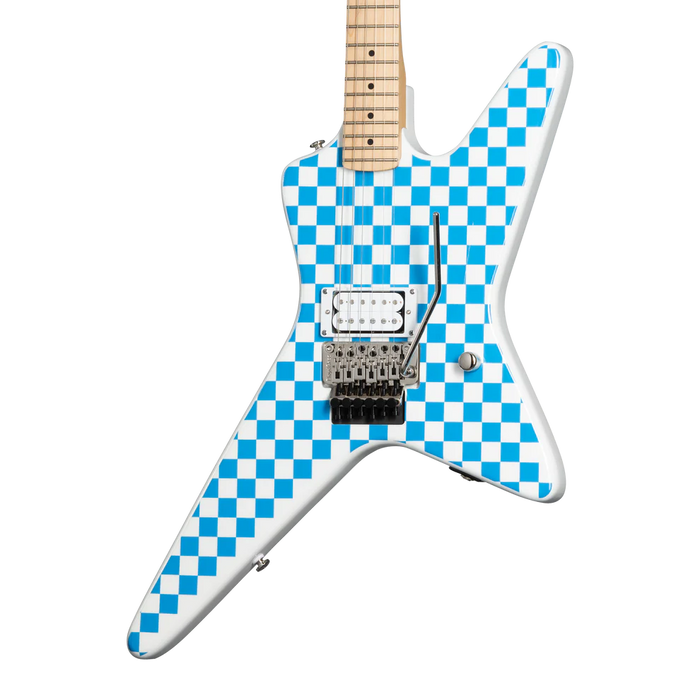 Kramer Voyager Old School Electric Guitar with Premium Gig Bag - Alpine White with Blue Checkers