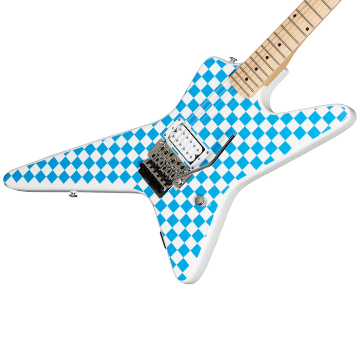 Kramer Voyager Old School Electric Guitar with Premium Gig Bag - Alpine White with Blue Checkers