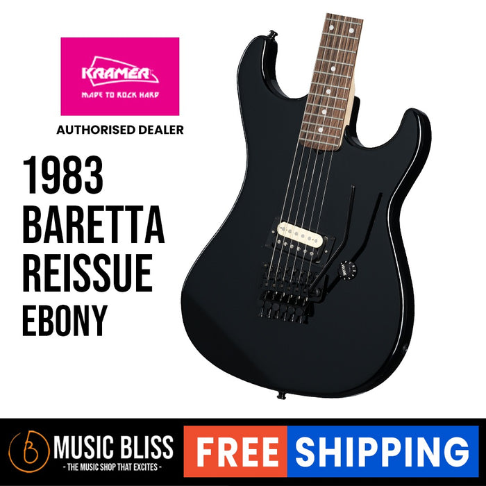 Kramer 1983 Baretta Reissue Electric Guitar, Case Included - Ebony [Made in Japan] - Music Bliss Malaysia