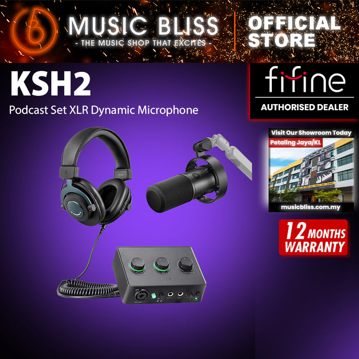 FIFINE KSH2 Podcast Set, XLR Dynamic Microphone with USB Audio Interface Soundcard &amp; Monitoring Headphone