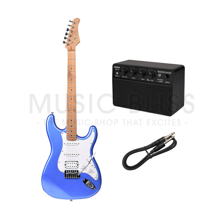 Kaysen KST210-H-BL Budget Beginner Electric Guitar - HSS Strat Style Blue for Rock Kapak