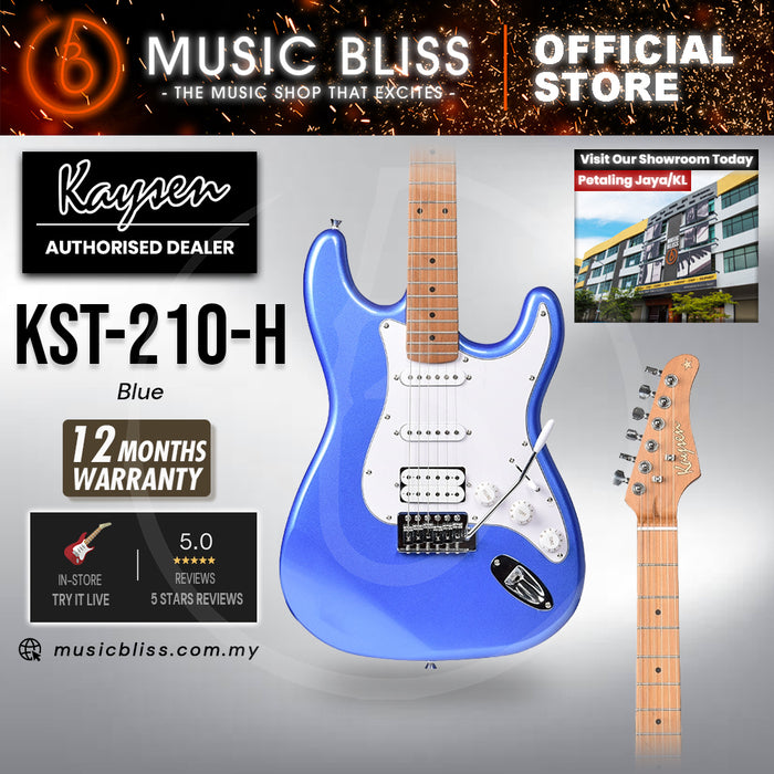 Kaysen KST210-H-BL Budget Beginner Electric Guitar - HSS Strat Style Blue for Rock Kapak
