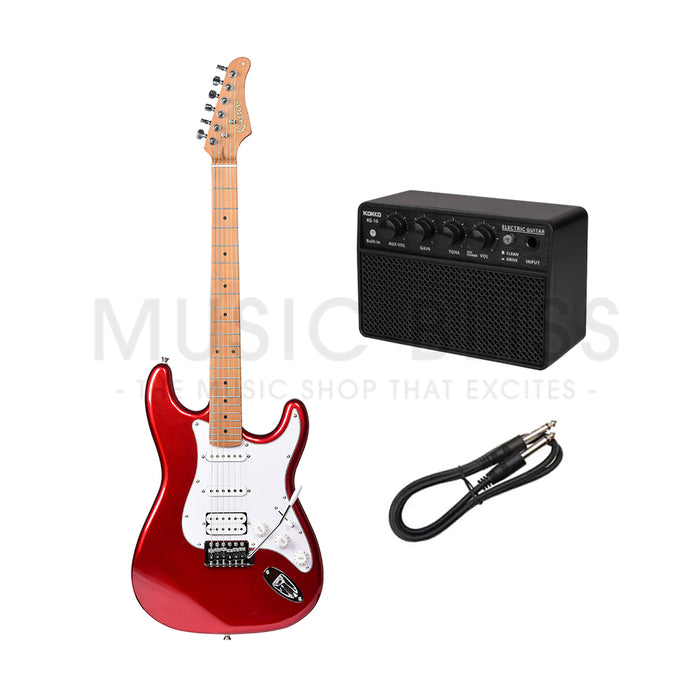 Kaysen KST210-H-RD Budget Beginner Electric Guitar - HSS Strat Style Red for Rock Kapak