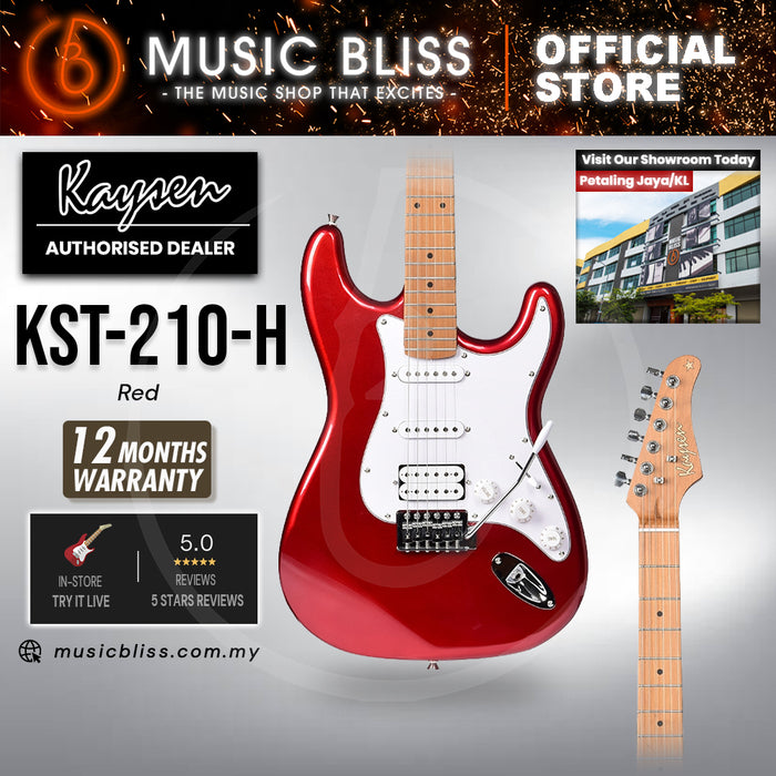 Kaysen KST210-H-RD Budget Beginner Electric Guitar - HSS Strat Style Red for Rock Kapak