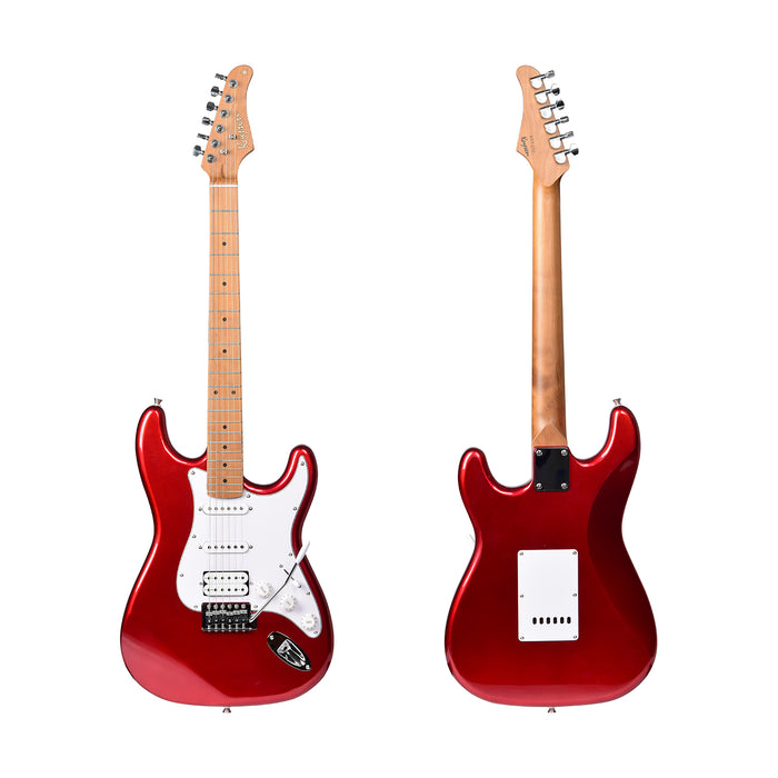 Kaysen KST210-H-RD Budget Beginner Electric Guitar - HSS Strat Style Red for Rock Kapak