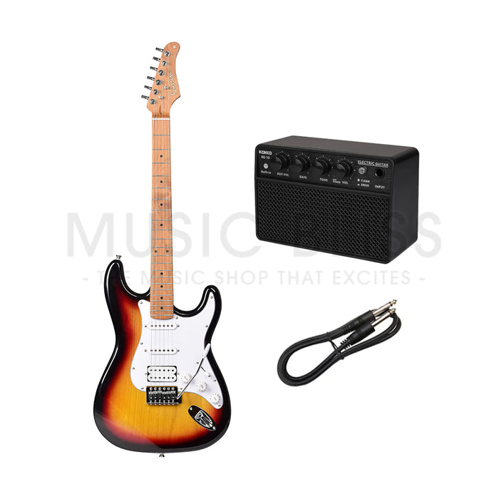 Kaysen KST210-H-SB Budget Beginner Electric Guitar - HSS Strat Style Sunburst for Rock Kapak