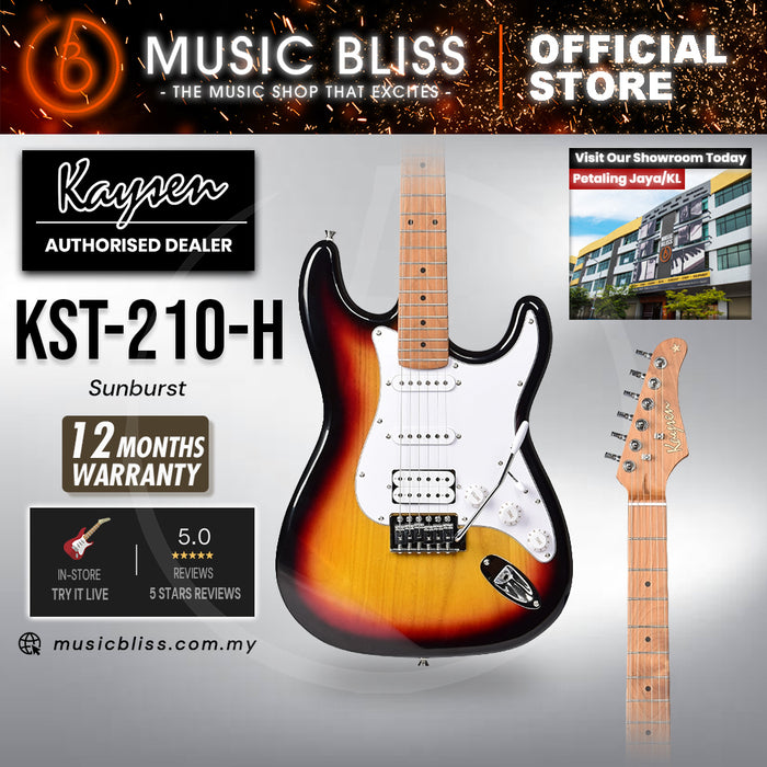 Kaysen KST210-H-SB Budget Beginner Electric Guitar - HSS Strat Style Sunburst for Rock Kapak
