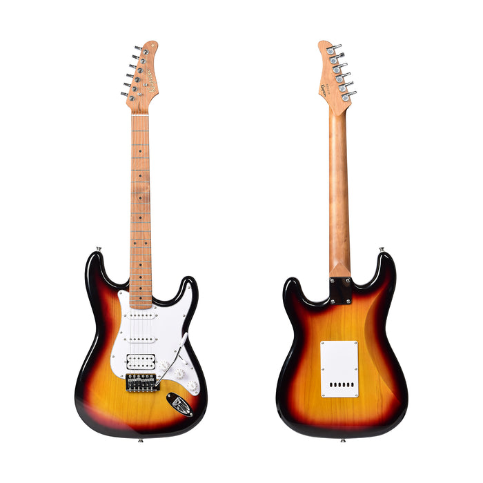 Kaysen KST210-H-SB Budget Beginner Electric Guitar - HSS Strat Style Sunburst for Rock Kapak
