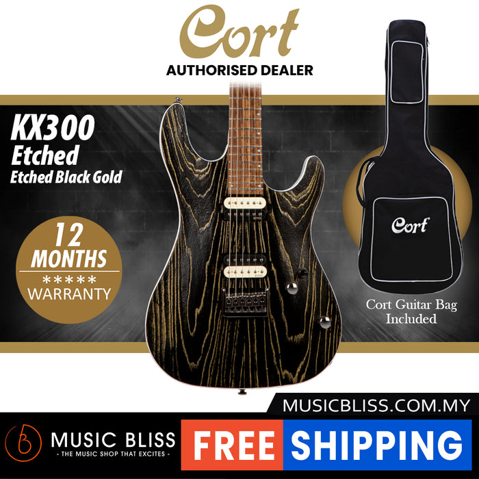 Cort KX300 Etched Electric Guitar with Bag - Etched Black Gold