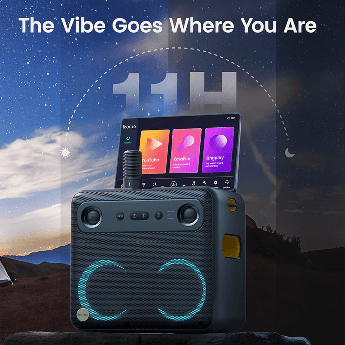 Ikarao Break X2 Premium Portable Wireless Audio Machine with 106dB Sound Pressure, Dual 4-inch Woofers, and 10.1” HD Screen - USB C