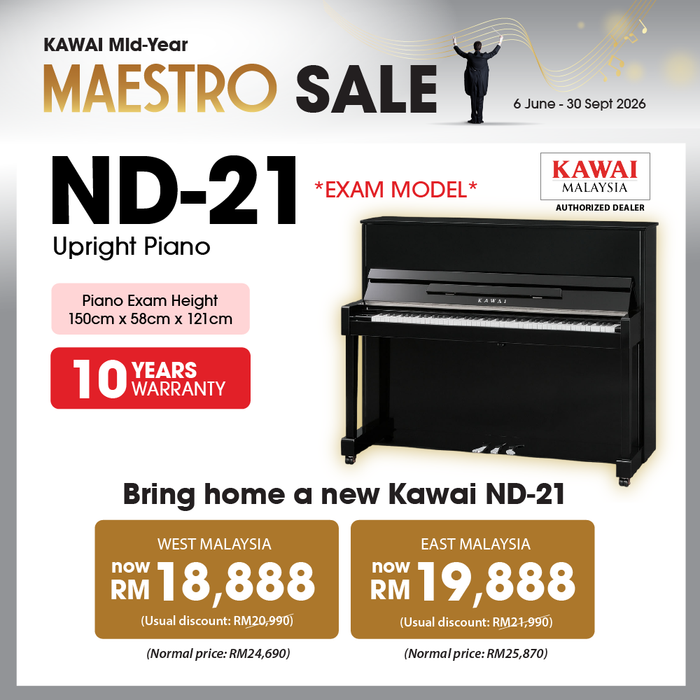 Kawai ND-21 Acoustic Upright Piano - Ebony Polish *121CM Acoustic Exam Model Piano*