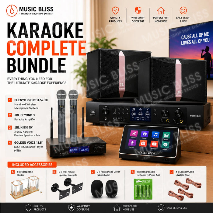 Complete Karaoke System Package with Dual Wireless Microphone System, JBL Ki510 10" Passive Speakers, JBL Karaoke Amplifier & 4TB Karaoke Player