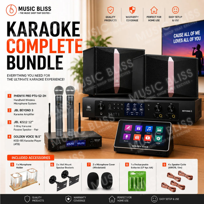 Complete Karaoke System Package with Dual Wireless Microphone System, JBL Ki512 12" Passive Speakers, JBL Karaoke Amplifier & 4TB Karaoke Player