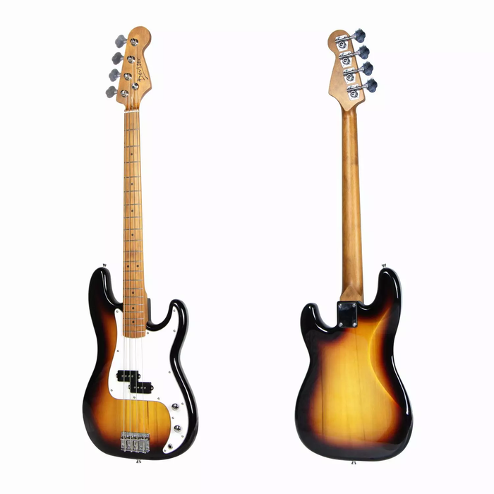 Deviser L-B1-4-3TS Budget Beginner Electric P-Bass Guitar – 4-String Sunburst for Rock Kapak