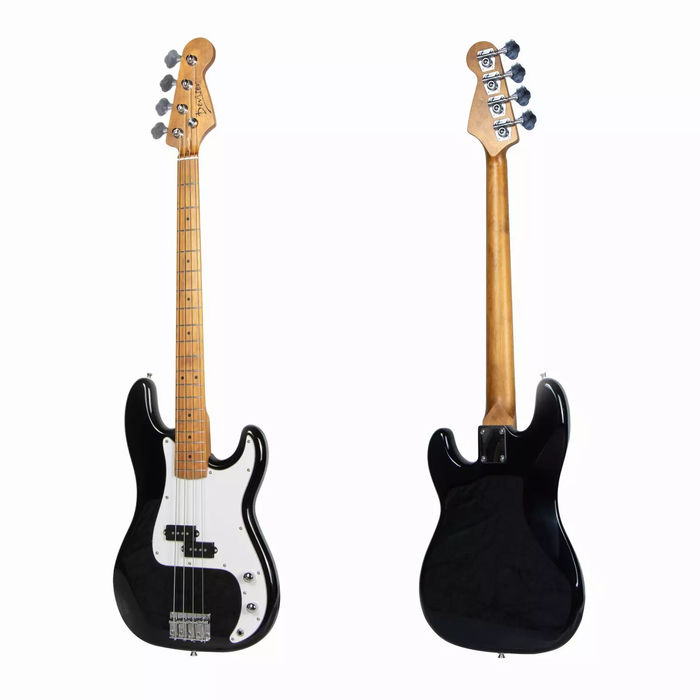 Deviser L-B1-4-BK Budget Beginner Electric P-Bass Guitar – 4-String Black for Rock Kapak
