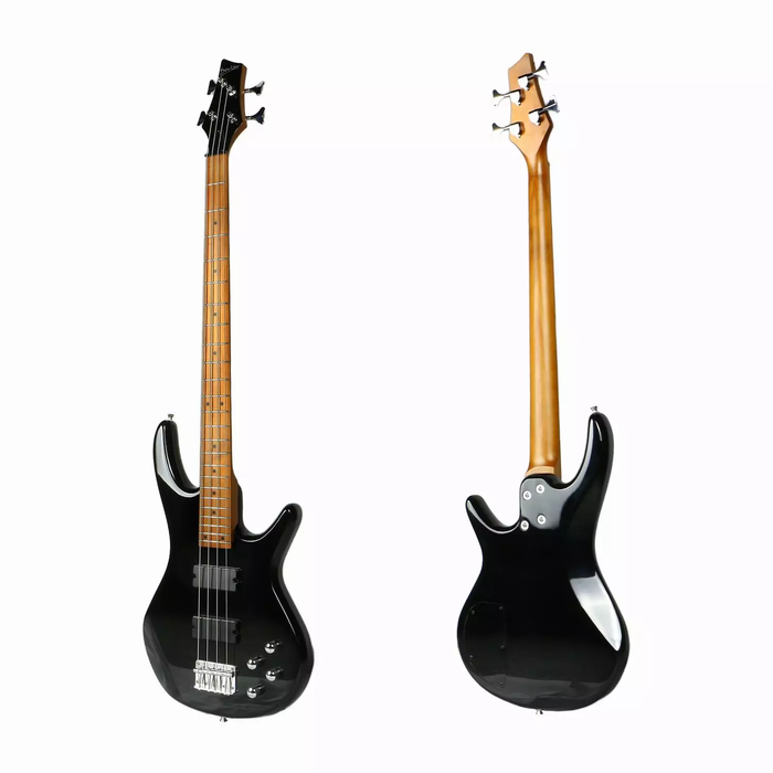 Deviser L-B3-4-BK Budget Beginner Electric Bass Guitar – 4-String Black for Rock Kapak