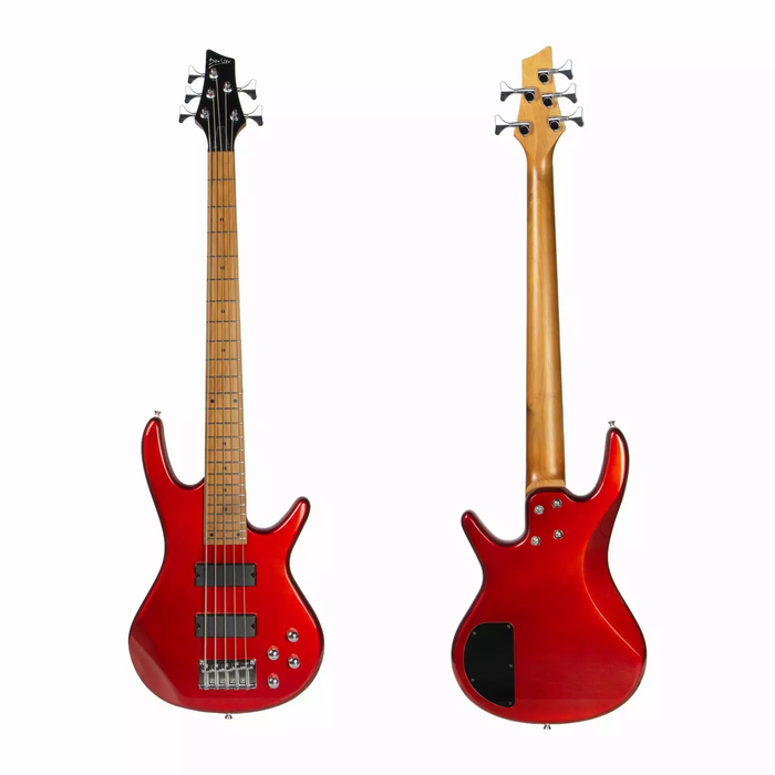 Deviser L-B3-5-RD Budget Beginner Electric Bass Guitar – 5-String Red for Rock Kapak
