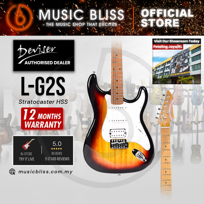 Deviser L-G2S-3TS Budget Beginner Electric Guitar – HSS Strat Style Sunburst for Rock Kapak
