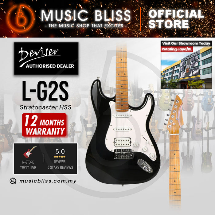Deviser L-G2S-BK Budget Beginner Electric Guitar – HSS Strat Style Black for Rock Kapak