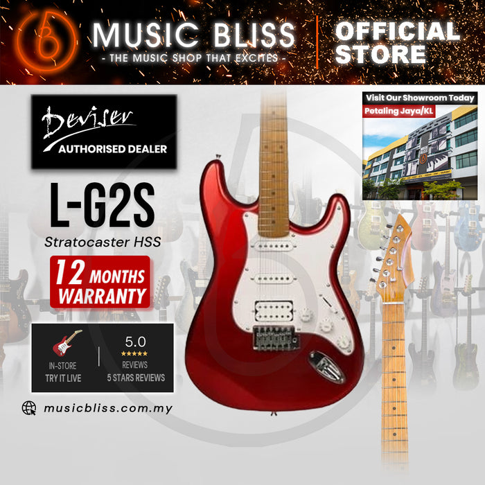 Deviser L-G2S-RD Budget Beginner Electric Guitar – HSS Strat Style Red for Rock Kapak