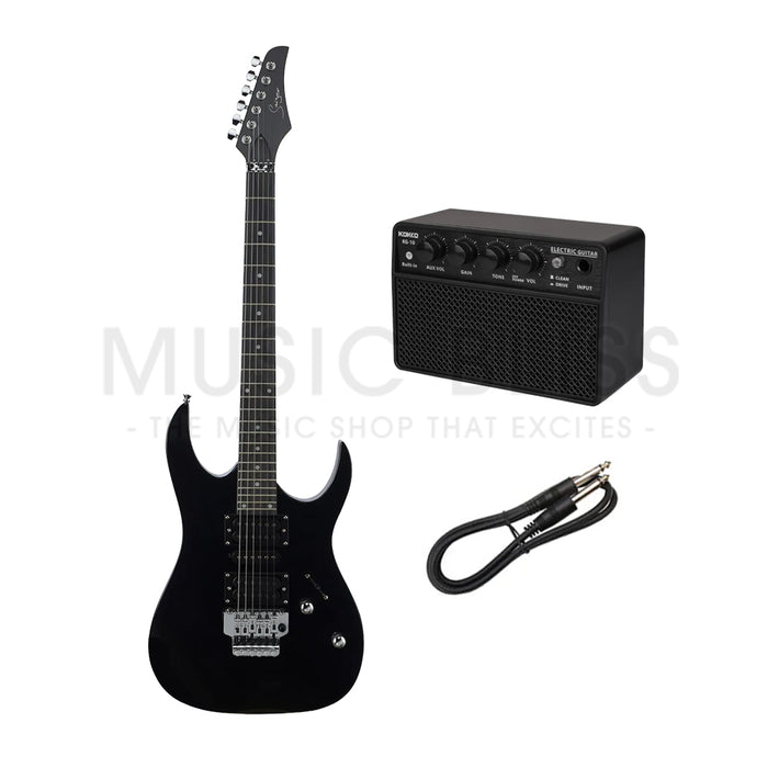 Smiger L-G4-BK Budget Beginner Electric Guitar - HSS Superstrat Style Black for Rock Kapak