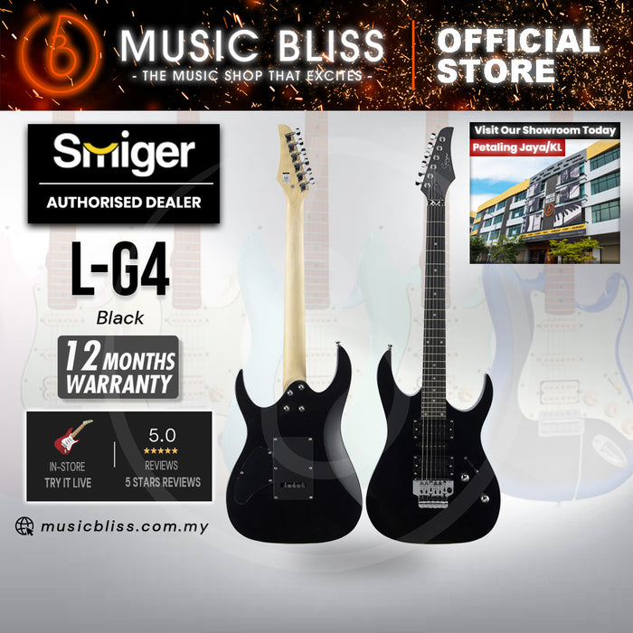 Smiger L-G4-BK Budget Beginner Electric Guitar - HSS Superstrat Style Black for Rock Kapak