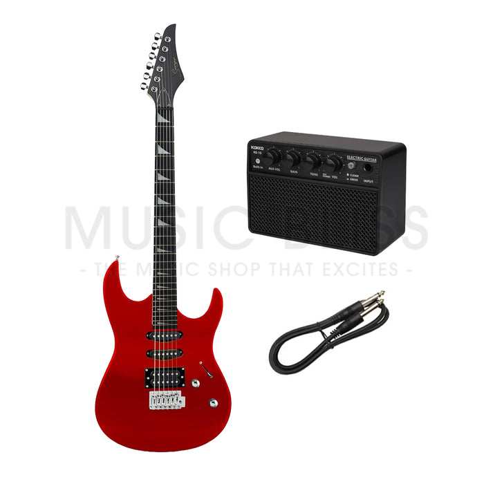 Smiger L-G4-MRD Budget Beginner Electric Guitar - HSS Superstrat Style Red for Rock Kapak