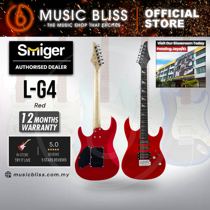 Smiger L-G4-MRD Budget Beginner Electric Guitar - HSS Superstrat Style Red for Rock Kapak