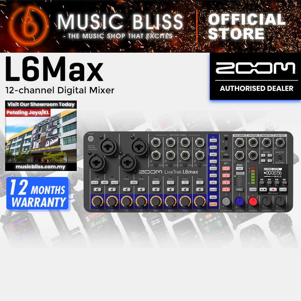 Zoom LiveTrak L6max 12-channel Digital Mixer | Music Bliss Malaysia