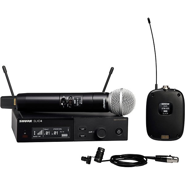 Shure SLXD124/85 Wireless System with SLXD2/58 Handheld Transmitter, SLXD1 Bodypack Transmitter and WL185 Lavalier Microphone