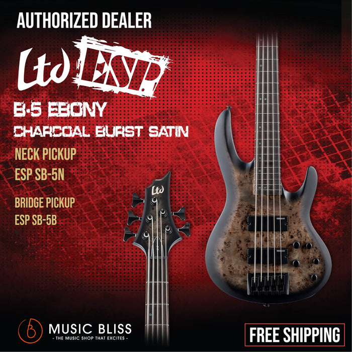 ESP LTD B-5 Ebony Bass Guitar - Charcoal Burst Satin - Music Bliss Malaysia