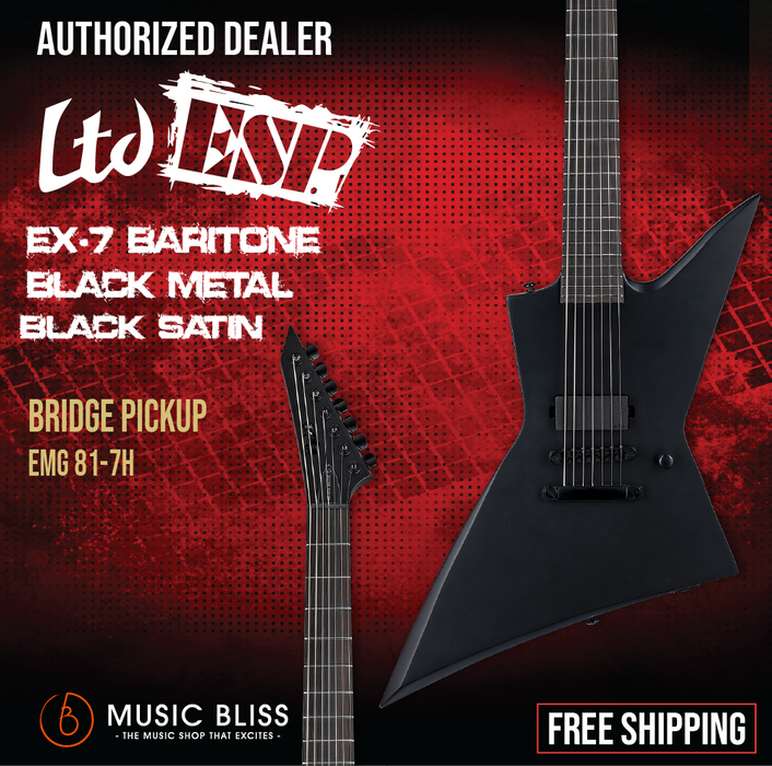 ESP LTD EX-7 Baritone Black Metal Electric Guitar - Black Satin - Music Bliss Malaysia
