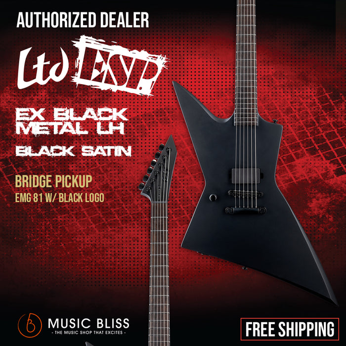 ESP LTD EX Black Metal Left Handed Electric Guitar - Black Satin