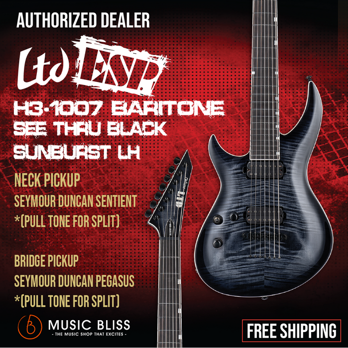 ESP LTD H3-1007 Baritone Left Handed Electric Guitar - See Thru Black Sunburst - Music Bliss Malaysia
