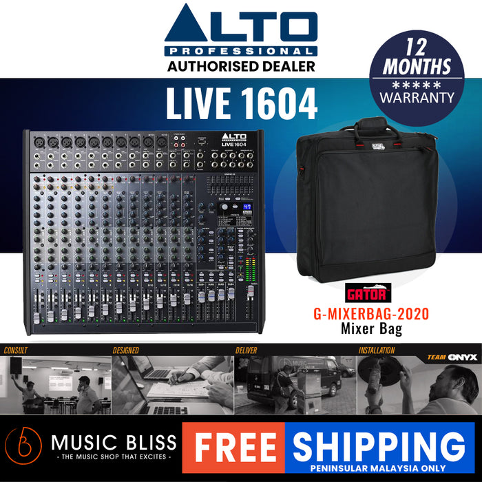 Alto LIVE 1604 16-Channel 4-Bus Mixer with Free Gator G-MIXERBAG-2020 Mixer Bag - Music Bliss Malaysia