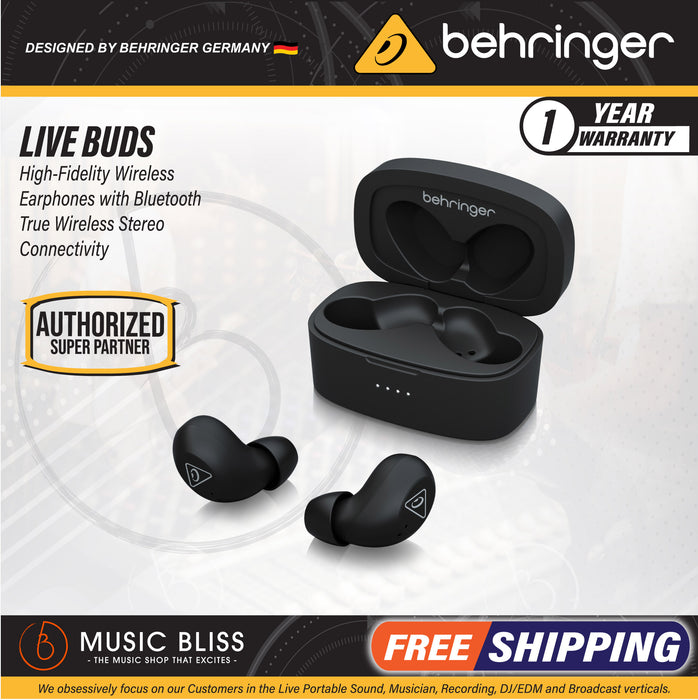 Behringer LIVE BUDS High-Fidelity Wireless Earphones with Bluetooth True Wireless Stereo Connectivity - Music Bliss Malaysia