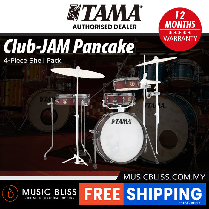 Tama LJK48PBN Club-JAM Pancake 4-Piece Drum Kit - Burgundy Walnut Wrap