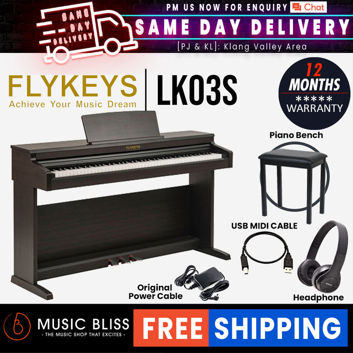 FLYKEYS LK03S 88-Key Digital Piano Home Electric Piano Keyboard - Rosewood (LK-03S / LK 03S) - Music Bliss Malaysia