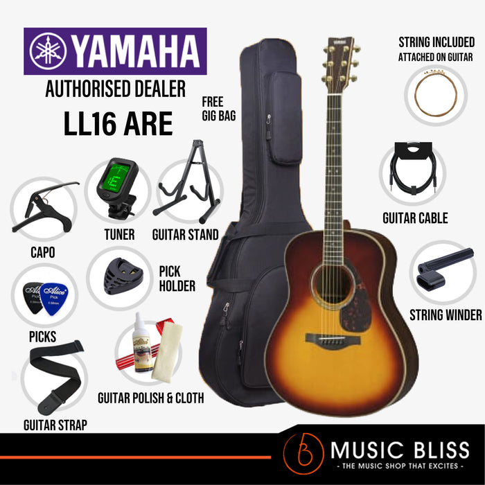 Yamaha LL16 ARE Original Jumbo Acoustic-Electric Guitar with FREE Hard Bag Package - Brown Sunburst - Music Bliss Malaysia