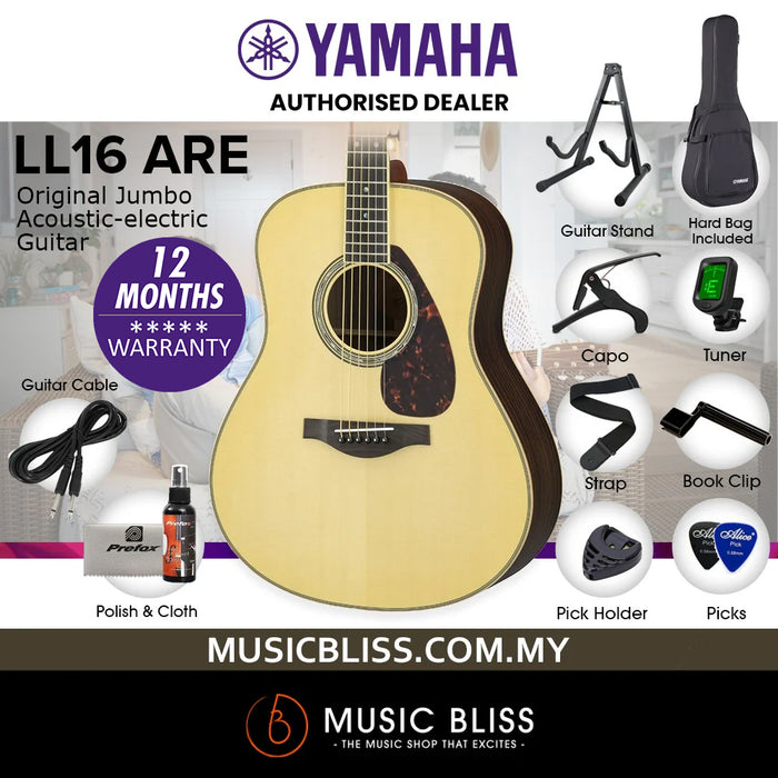 Yamaha LL16 ARE Original Jumbo Acoustic-Electric Guitar with FREE Hard Bag Package - Natural