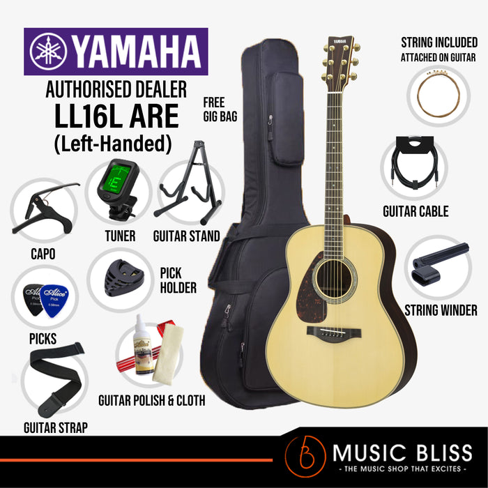 Yamaha LL16L ARE Left-Handed Acoustic-Electric Guitar with FREE Hard Bag Package - Music Bliss Malaysia