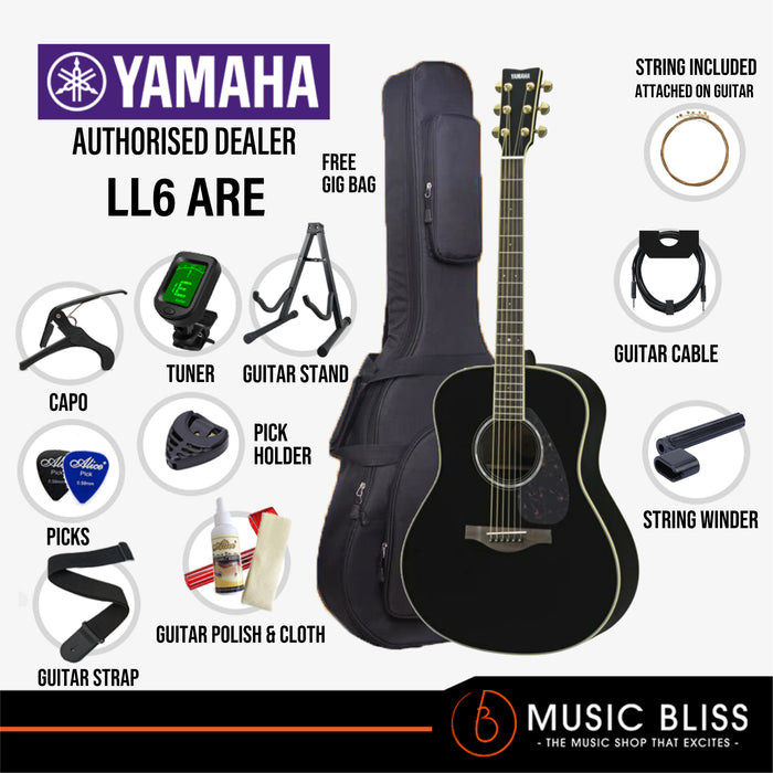Yamaha LL6 ARE Original Jumbo Acoustic-Electric Guitar with FREE Hard Bag Package - Black - Music Bliss Malaysia