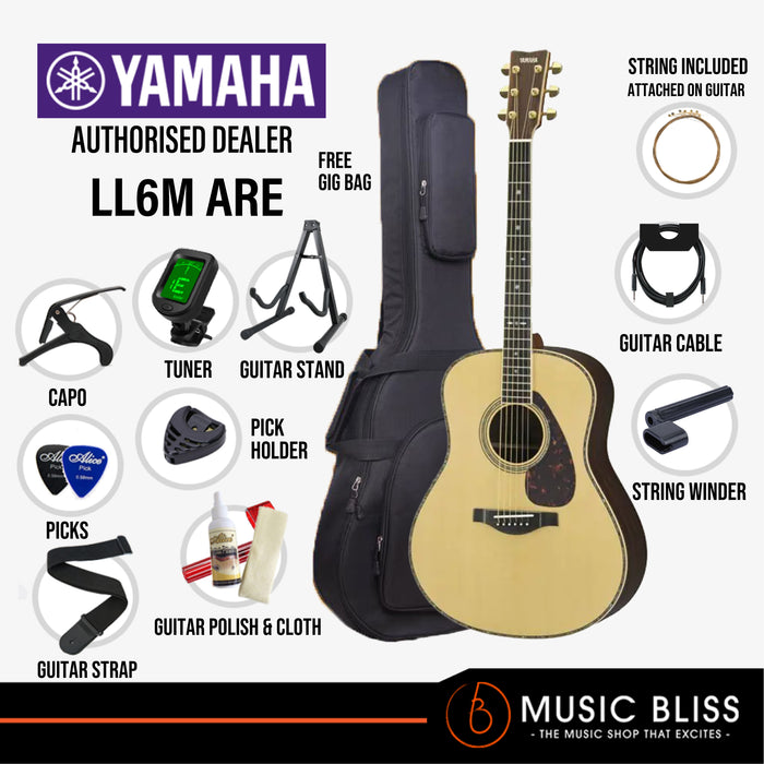 Yamaha LL6M ARE Original Jumbo Acoustic-Electric Guitar with FREE Hard Bag Package - Natural - Music Bliss Malaysia