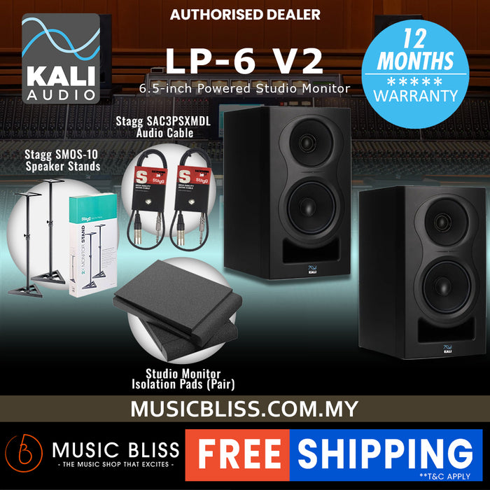 Kali Audio LP-6 V2 6.5-inch Powered Studio Monitor with FREE Isolation Pads and Cables - Pair