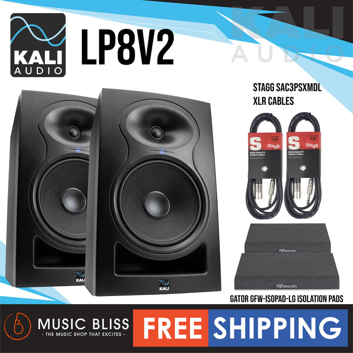 Kali Audio LP-8 V2 8-inch Powered Studio Monitor with FREE Isolation Pads and Cables - Pair - Music Bliss Malaysia