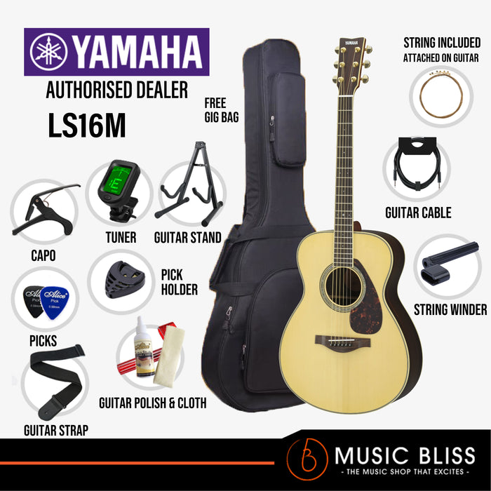 Yamaha LS16M ARE Acoustic-Electric Guitar with FREE Hard Bag Package - Natural - Music Bliss Malaysia