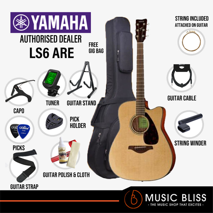 Yamaha LS6 ARE Concert Acoustic-Electric Guitar with FREE Hard Bag Package - Natural - Music Bliss Malaysia