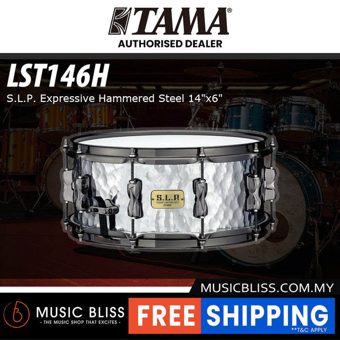 Tama LST146H S.L.P. Expressive Hammered Steel Snare Drum - 6" x 14" - Glossy Finish with Black Nickel Hardware