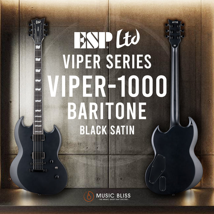 ESP LTD Viper-1000 Baritone Electric Guitar - Black Satin