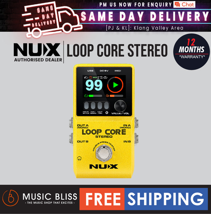 NUX Loop Core Stereo Effect Pedal Looper Built In Rhythm Tracks and MIDI Control - Music Bliss Malaysia